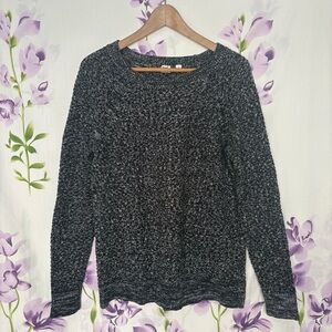 GAP Dark Gray Black And White Knitted Crew Neck Sweater